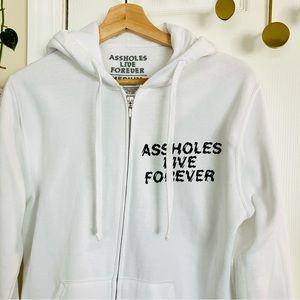 ASSHOLES LIVE FOREVER white zip up hoodie